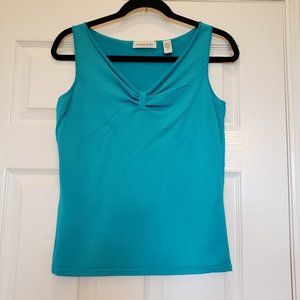 Turquoise tank top, Rayon/nylon, Size S, V-neckline
